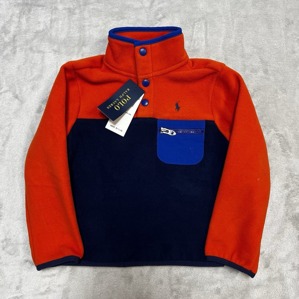 Polo Ralph Lauren Hi Tech Sport Fleece Pullover Navy Orange Toddler Size 4T